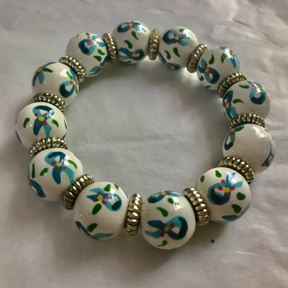 New with out tag Angela Moore hand painted blue, green and yellow Bracelet$65